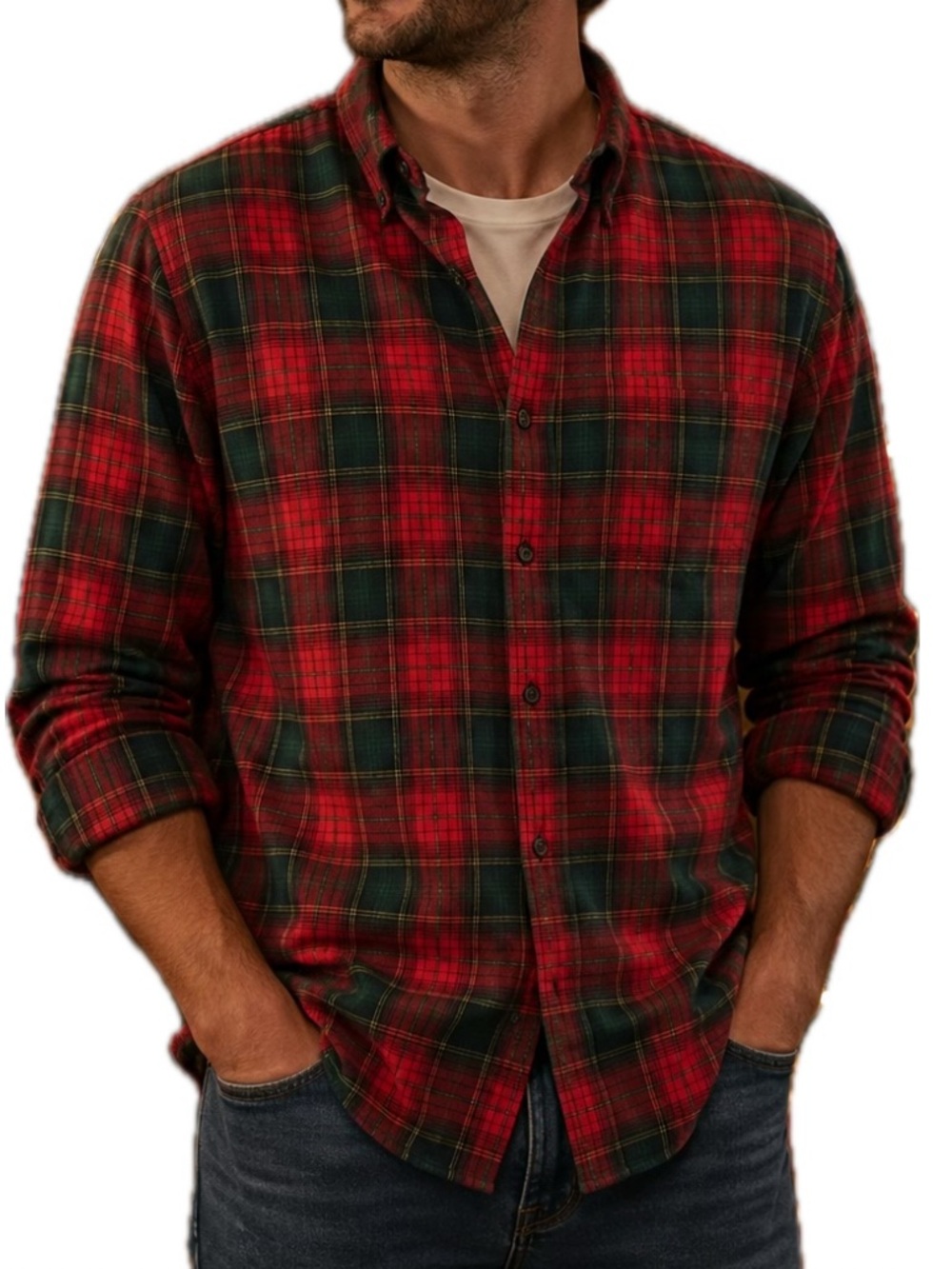 St. John's Bay Red Green Plaid  Holiday Flannel Shirt XXL